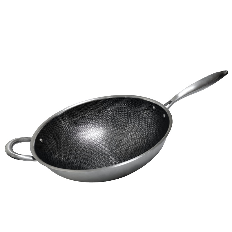 好厨夫(HOCUF)特价炒锅 不锈钢耐磨材质炒锅33.4cm 中空防烫手柄,防粘设计