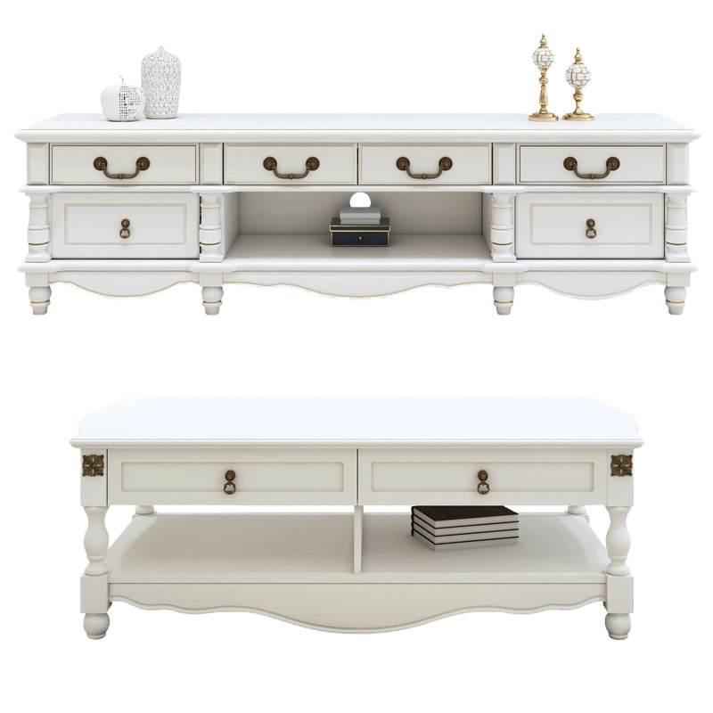 格思顿家具 茶几 欧式茶几电视柜组合套装 小户型韩式田园茶几木质 客厅家具现代简约方形实木茶几桌白色