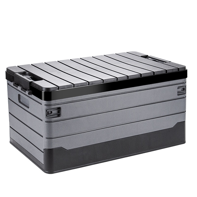 悦卡汽车后备箱收纳箱 车载多功能车内尾箱整理箱置物用品 Line条纹系列折叠储物箱 黑灰大号-60L