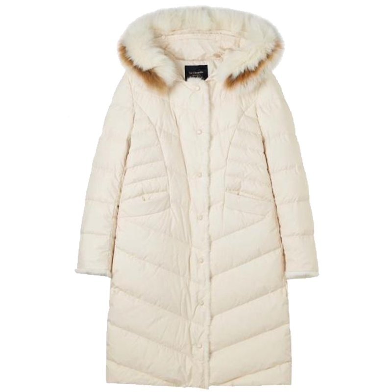 拉夏贝尔羽绒服女中长款2019冬季宽松连帽派克服过膝鹅绒外套10018037
