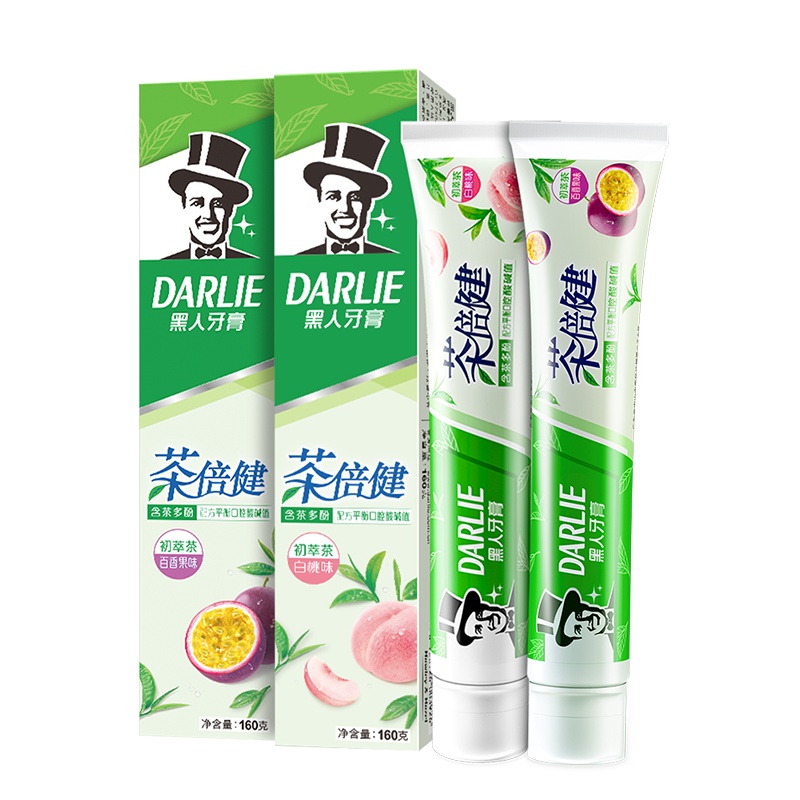 黑人(DARLIE)茶倍健初萃茶牙膏3支(白桃味+百香果味)共480g 果香 清新口气[宋祖儿同款礼盒]赠:果然桃气杯