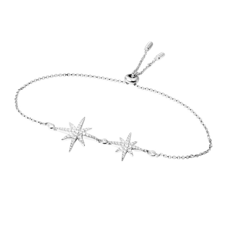 APM MONACO 女士 八芒星造型S925纯银时尚饰品镶晶钻双流星银手链 AB3325OX