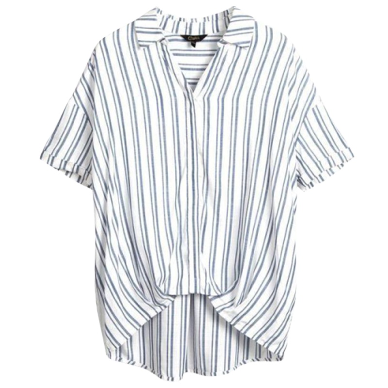 【专柜同款】拉夏贝尔条纹衬衫女宽松2020新款夏季韩版百搭衬衣蓝色小清新休闲气质上衣30082625