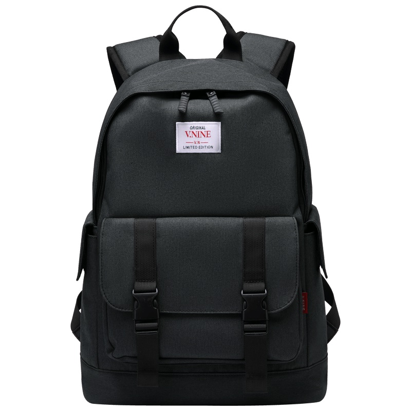 第九城（V.NINE） 双肩包男休闲电脑包14英寸简约时尚大容量背包翻盖学生书包