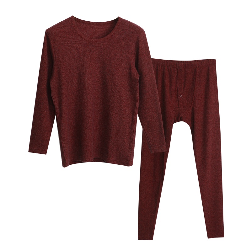 红豆居家柔软弹性保暖舒适男士色纺圆领内衣套装