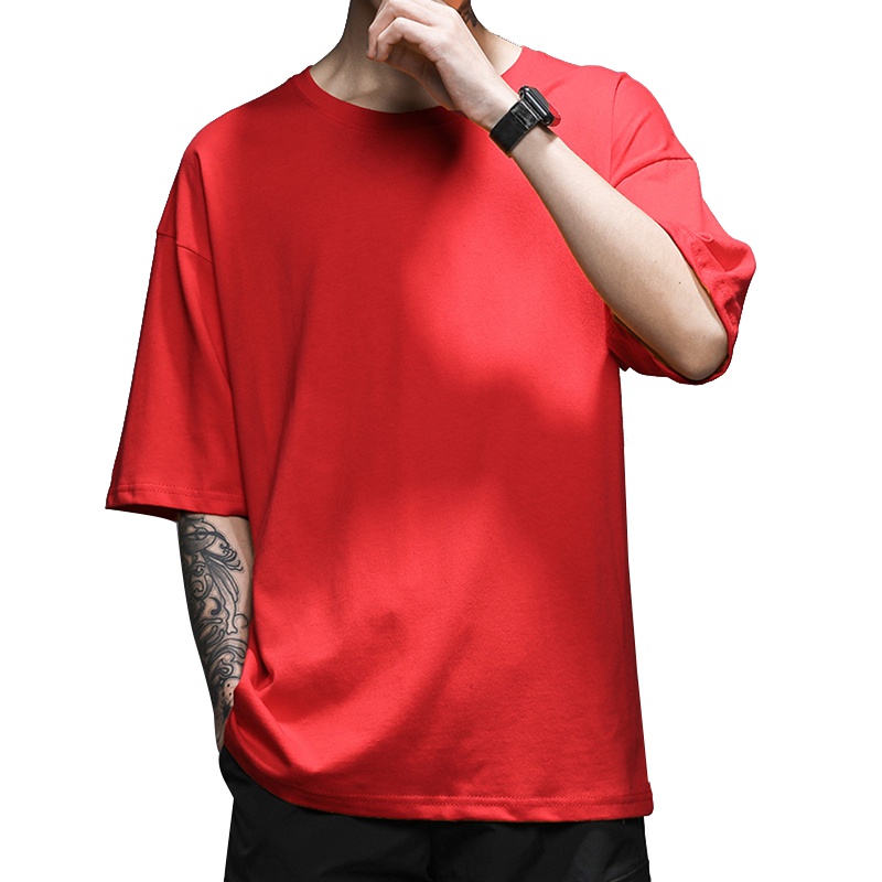 IKOPPOI 2019夏季新款男士纯棉短袖t恤宽松五分袖上衣潮牌 TX900