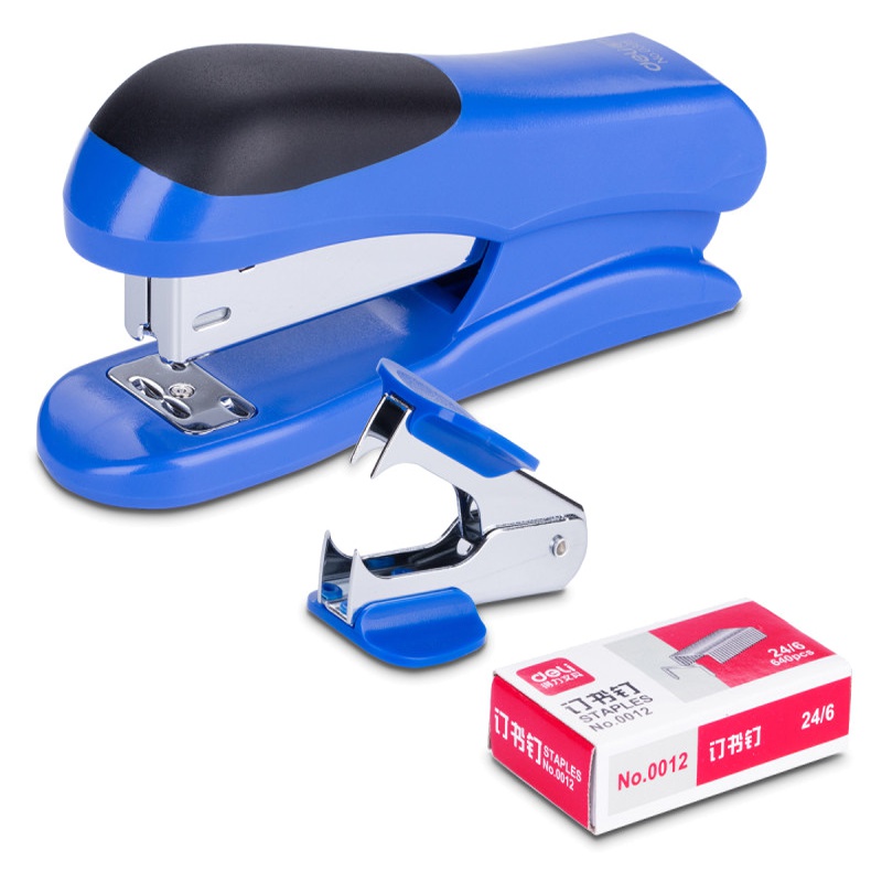 得力(deli)0355办公组合套装(起订器+订书针+订书机) 订书机 订书器 装订机 颜色随机 订书机