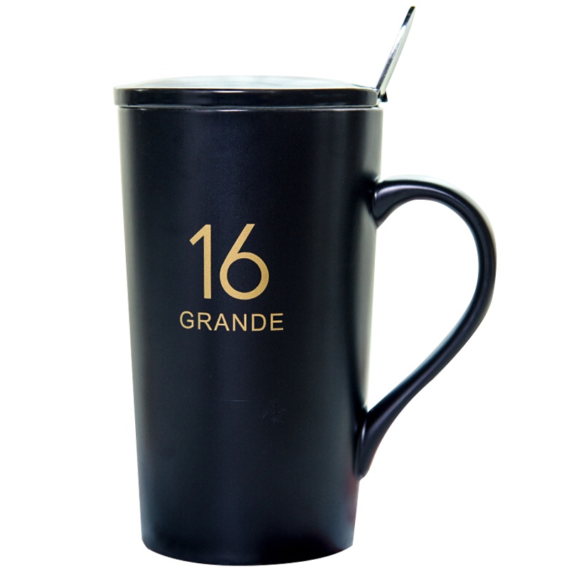 亿嘉IJARL 创意陶瓷马克杯情侣咖啡杯牛奶杯带盖带勺办公杯水杯子 数字杯