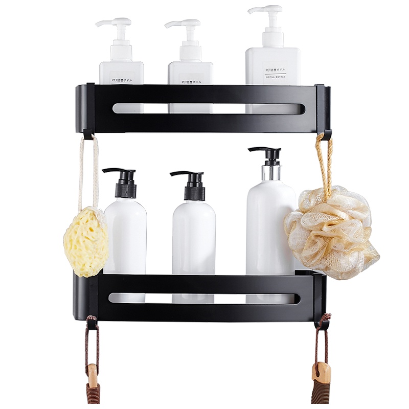 伯盾浴室置物架厕所洗手间洗漱台收纳三角架子黑色免打孔壁挂卫生间