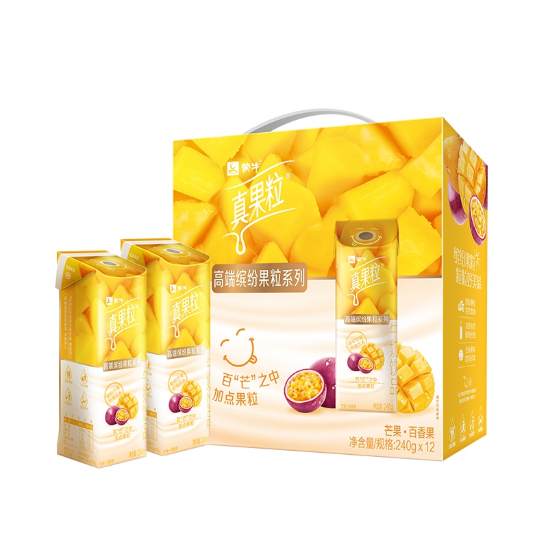 蒙牛真果粒牛奶饮品配制型含乳饮料芒果百香果口味康美笑脸包240g×12包