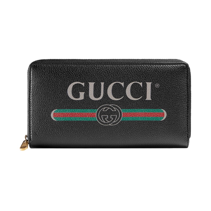 GUCCI 古驰 女士黑色Gucci标识印花全拉链式钱包 496317-0GCAT-8163