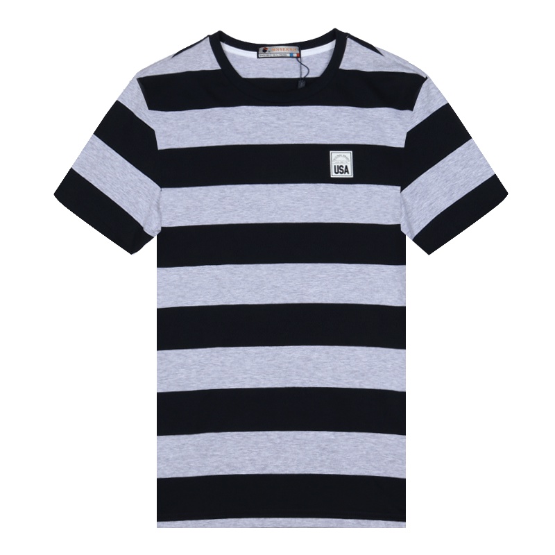 t恤男短袖圆领条纹上衣男士青年休闲百搭纯棉夏季透气吸汗体恤衫