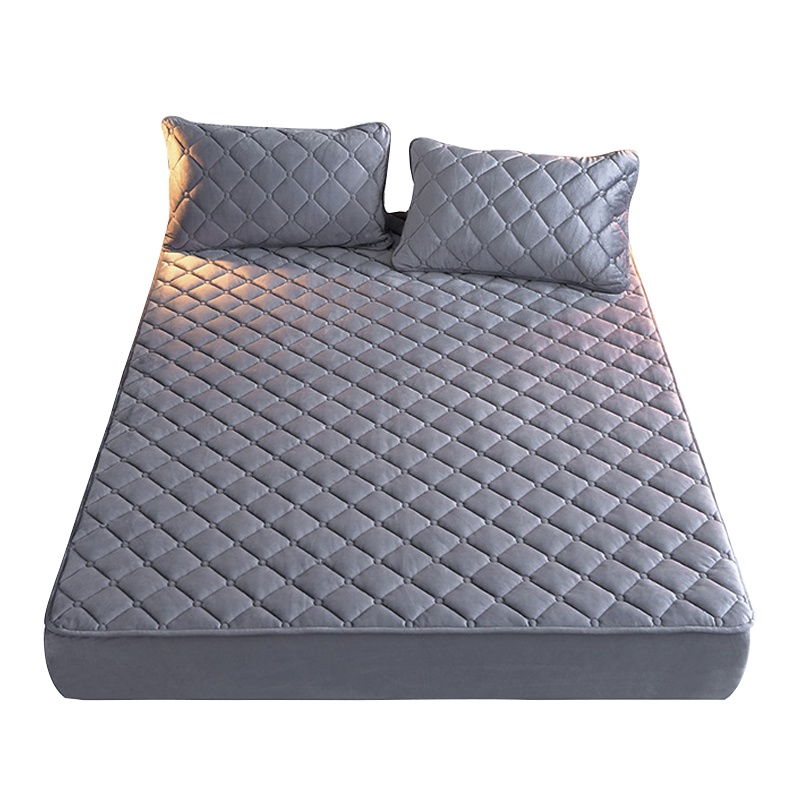 朴晴 纯色加厚水晶绒夹棉床垫床笠单双人保暖珊瑚绒床罩防滑在床套保护套