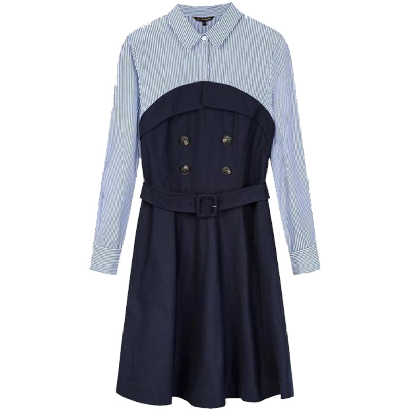 【热卖】拉夏贝尔秋冬女士新款长袖职业a字裙假两件套高腰法国小众连衣裙10015672