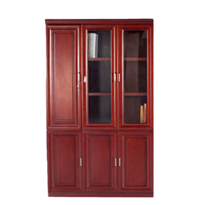 逐鹿中原三门柜办公室柜子文件柜木质带锁资料柜油漆贴实木皮HC-338皮储物柜书柜带玻璃门 三门柜