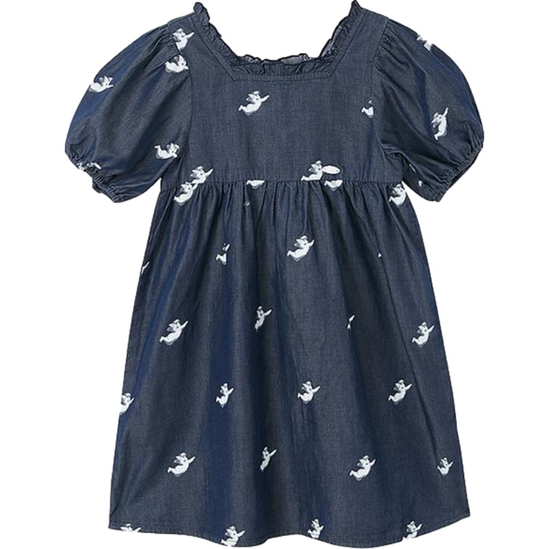 [2件2折价:55]米喜迪mecity童装夏季新款女童天使印花高腰短袖娃娃裙连衣裙