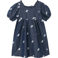 [2件2折价:55]米喜迪mecity童装夏季新款女童天使印花高腰短袖娃娃裙连衣裙