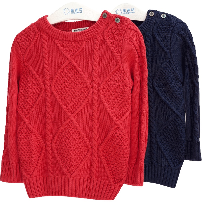 婴姿坊冬季男童女童肩开扣纯色毛衣打底衫宝宝秋冬休闲上衣针织衫 2色可选 80-120cm 1-6岁