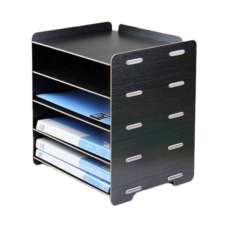 康宝 A4木质桌面文件框 5层 资料收纳架银黑色