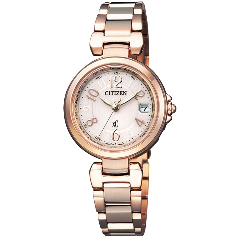西铁城(CITIZEN)手表女日本 光动能多局电波万年历多功能商务时尚防水女表 EC1032-54W