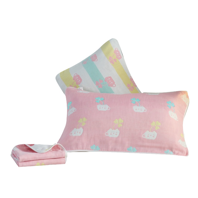 南极人(NanJiren)家纺 加厚六层纱布纯棉枕巾一对装 床上用品50x80cm全棉单人枕头巾条纹/格子枕芯巾两只装