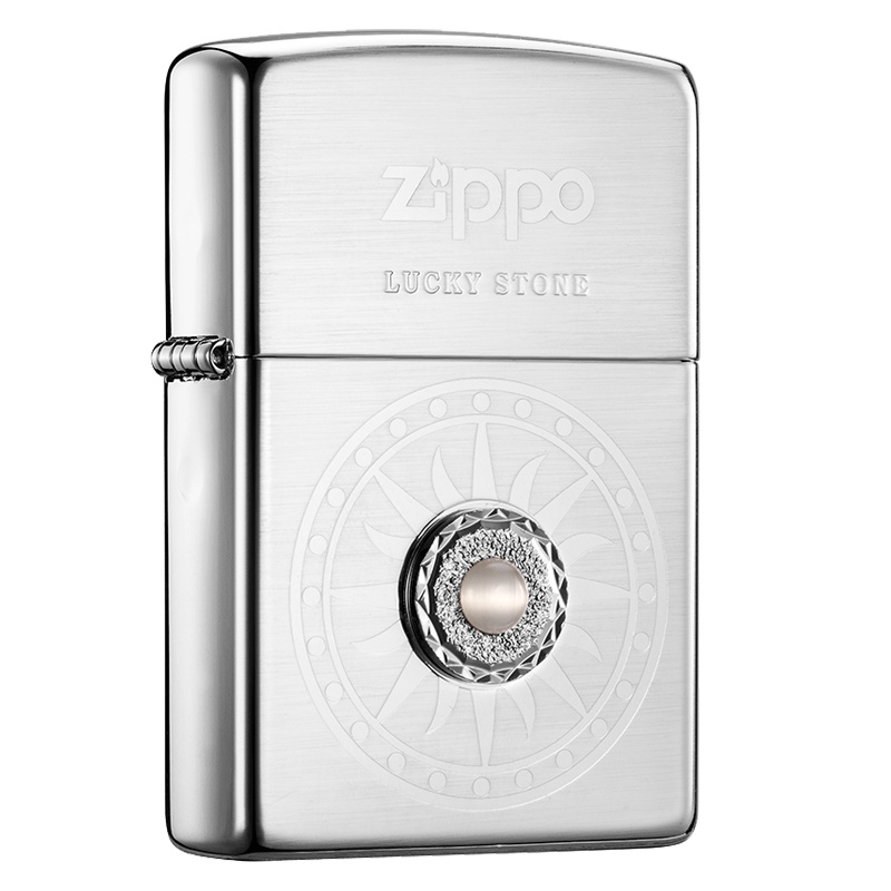 美国ZIPPO打火机 芝宝 幸运石-白 拉丝镀银