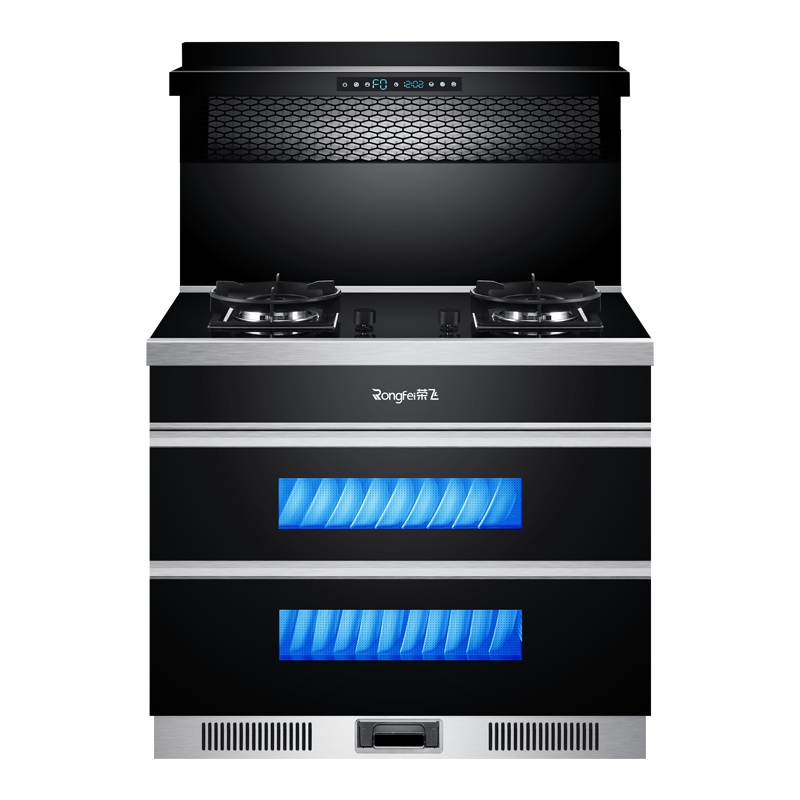 荣飞(Rongfei)旗舰弧形款一体集成灶一体灶台下排侧吸式油烟机厨房环保灶自清洁家用消毒柜套装(天然气)