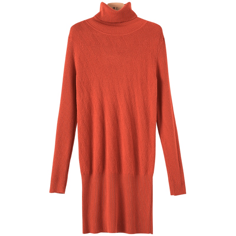 晚白2020冬新品通勤简约高领长袖纯色修身显瘦毛衣裙针织连衣裙女