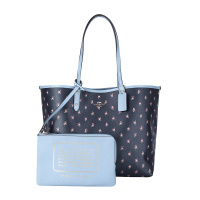 COACH 蔻驰 奢侈品 女士藏青印花皮质手提单肩双面托特包