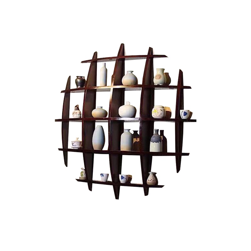 [万保]挂墙架 实木中式禅意客厅展示架 茶叶架 展架
