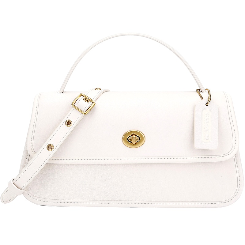 COACH 蔻驰 奢侈品 女士专柜款山茶花系列中号卡其拼色人造革配皮手提单肩斜挎包 53349 B4NQ6