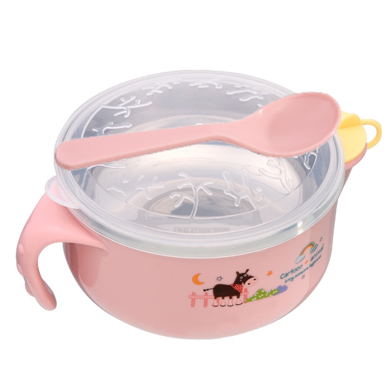 儿童餐具套装宝宝注水保温碗吃饭碗不锈钢防摔碗婴儿辅食碗勺 400ml注水保温碗[红] 敬平