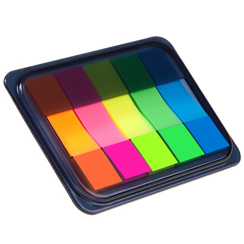 齐心(Comix)D7012荧光膜指示标签/便签条/便利贴/百事贴 (44x12mm)20张*5色 5个装