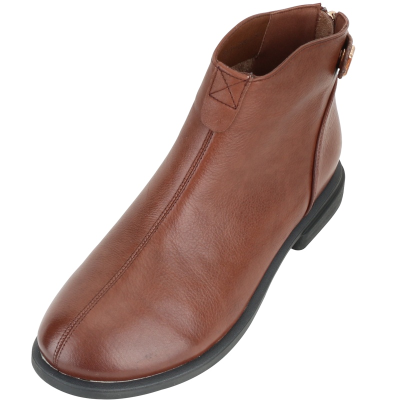 名人传 2020秋冬复古牛皮圆头中古低跟女靴显瘦气质时装靴女靴靴子单里