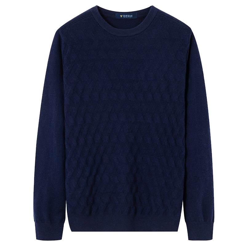 雅鹿男装100%羊毛男士圆领毛衣爸爸装商务休闲立体男士羊毛衫13200938