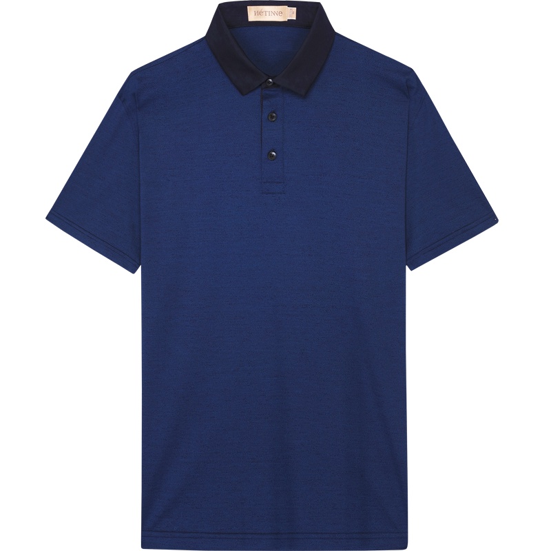 红豆旗下高端品牌轩帝尼(HETINNE)男装2019夏新款轻奢商务男装翻领含桑蚕丝短袖男式T恤