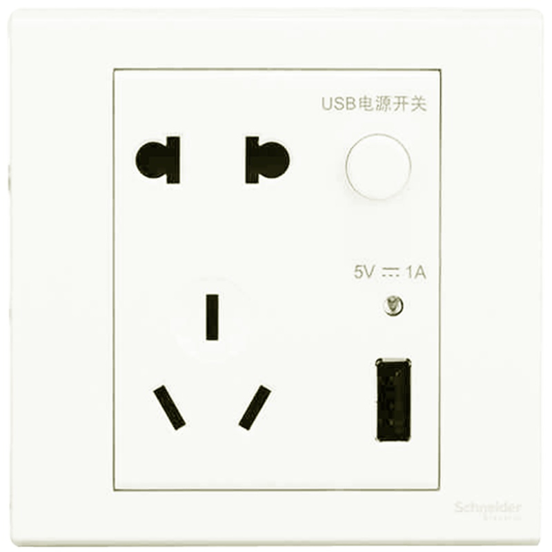 施耐德电气（Schneider Electric）开关插座 如意 白 五孔插座带USB墙壁电源插座