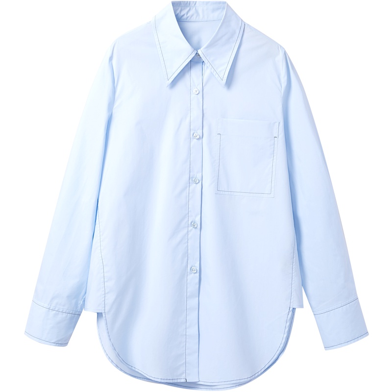 2019爱居兔秋季女装 圆弧下摆长袖休闲衬衫