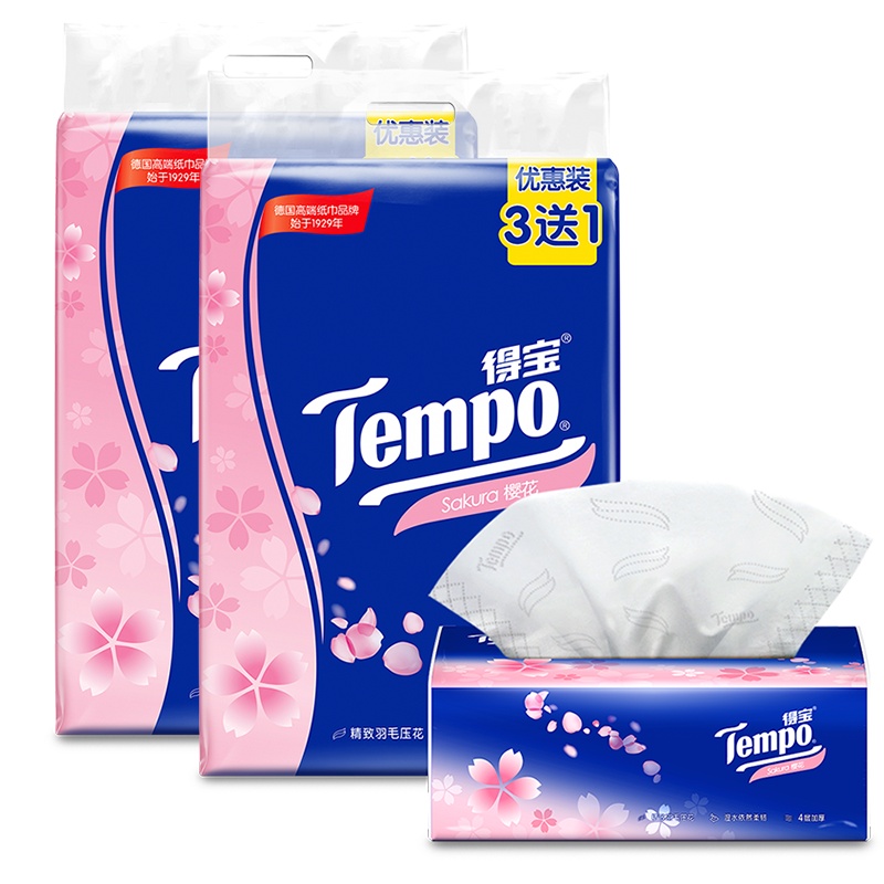 得宝(Tempo) 樱花味抽纸 4层90抽*8包软抽