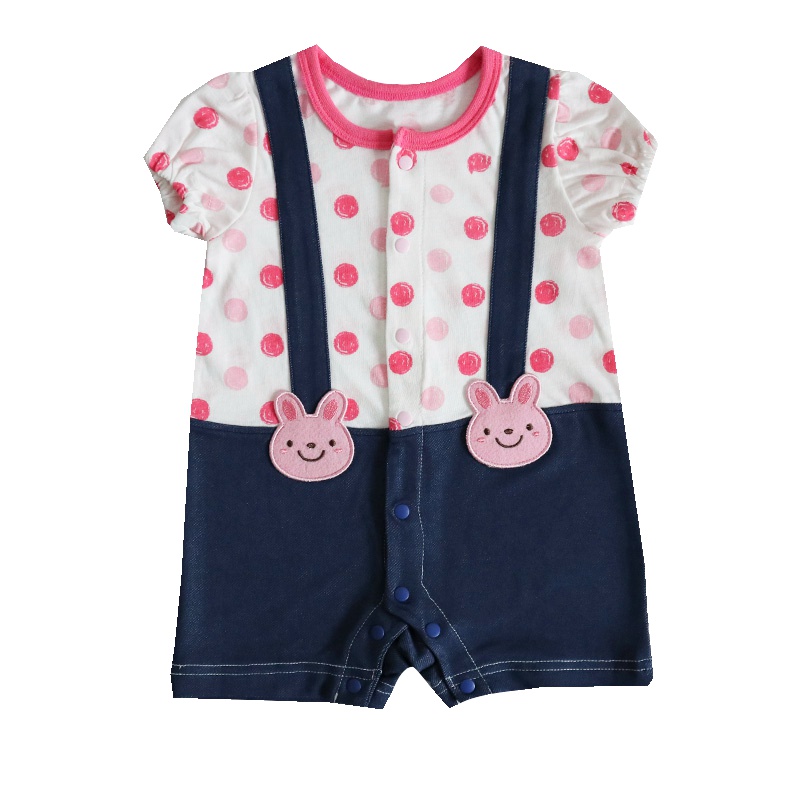 安笛贝乐童装女宝宝粉色半袖连体衣棉汗布夏装时尚背带空调服婴儿玫红色扣裆连体哈衣内衣夏季薄款59-73cm