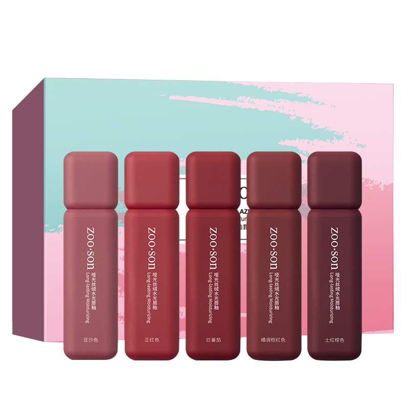 左香 ZOO·SON 哑光丝绒水光唇釉唇彩唇膏口红 5色一盒 6ML大容量套装