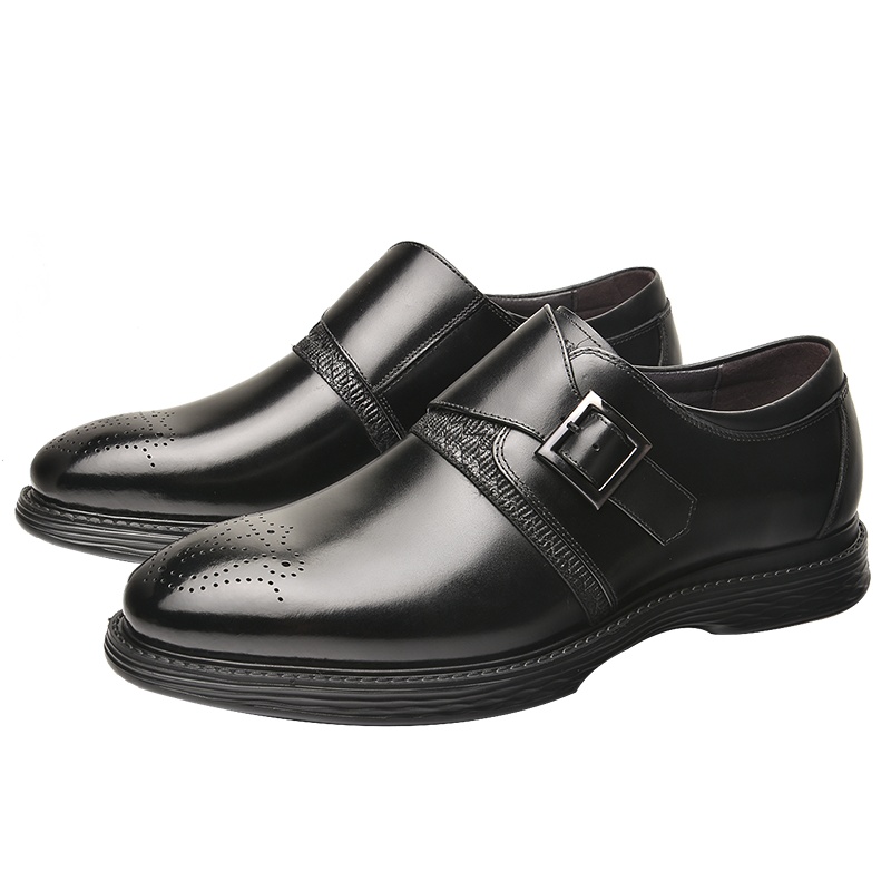 简约时尚商务套脚轻便圆头男行政单鞋婚鞋男士正装鞋皮鞋