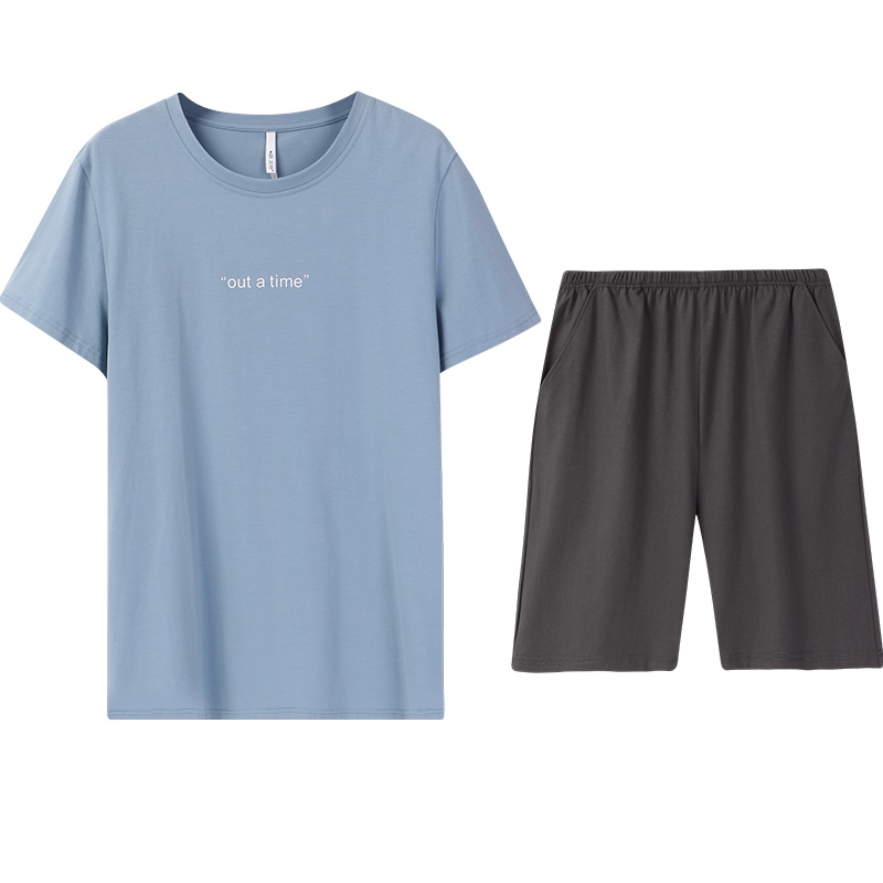 纯棉弹力针织素色短袖男套装