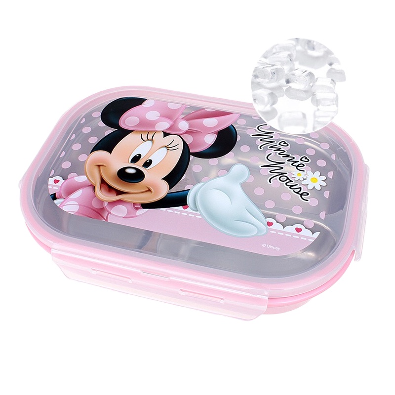 迪士尼幼儿园餐盘儿童餐具套装不锈钢分隔分格家用宝宝小学生饭盒分隔不锈钢防摔餐盘-DM2388迪士尼米妮系列三格饭盒