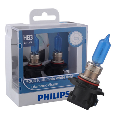 飞利浦(PHILIPS)蓝钻之光汽车灯泡大灯卤素灯远光灯近光灯2支装 HB3 5000K