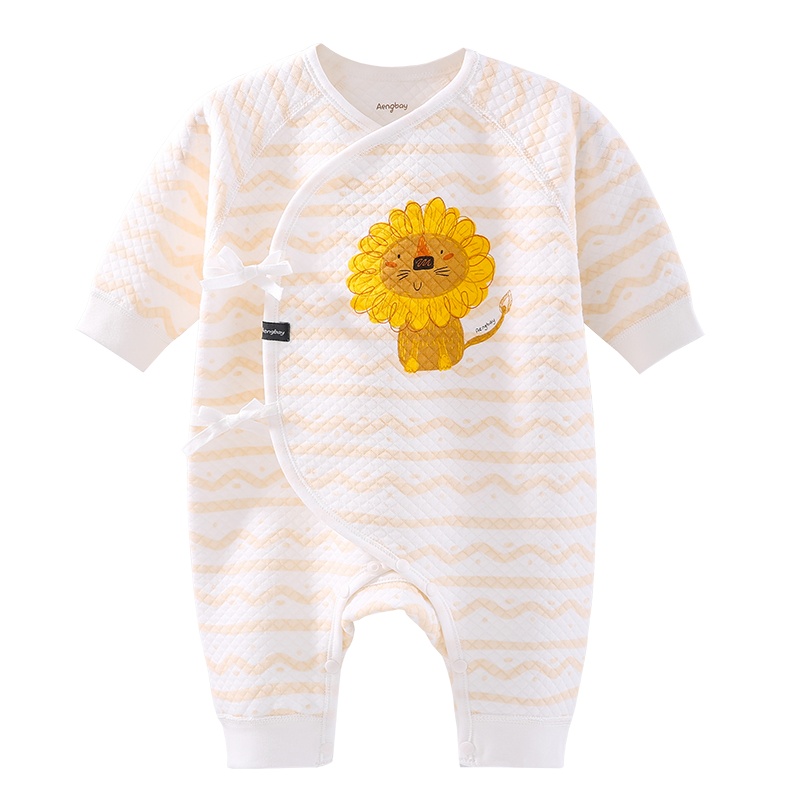 Aengbay 初生婴儿衣服春和尚服新生儿保暖卡通狮宝宝哈衣