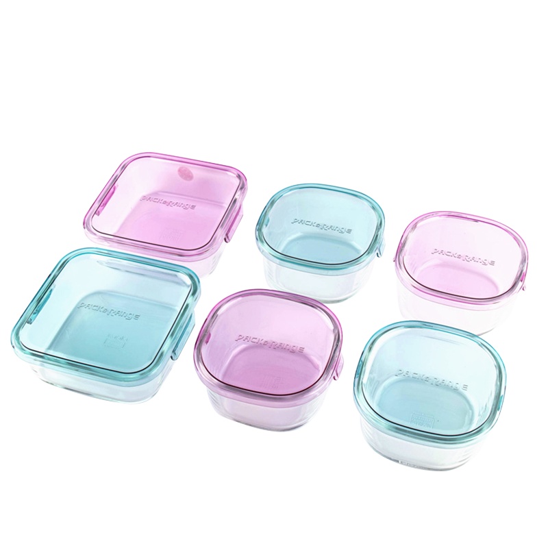 [百年品牌精致生活,高端耐热玻璃保鲜盒]CAPRN-6M1C怡万家iwaki耐热玻璃PACK&RANGE保鲜盒马卡龙6件