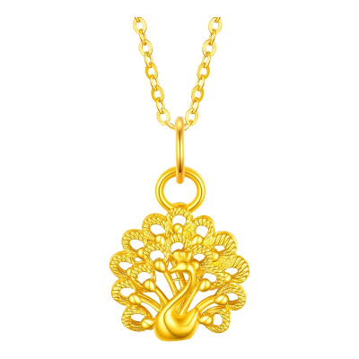 GZUAN古钻珠宝 孔雀开屏 黄金3D硬金无氰工艺孔雀女士吊坠 赠银镀金项链 YJD0047