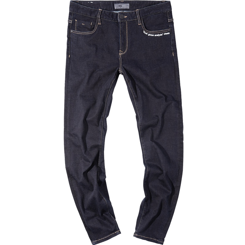 黑鲸字母印花牛仔裤秋季男装休闲简约加厚长裤男CKNAJ38031A