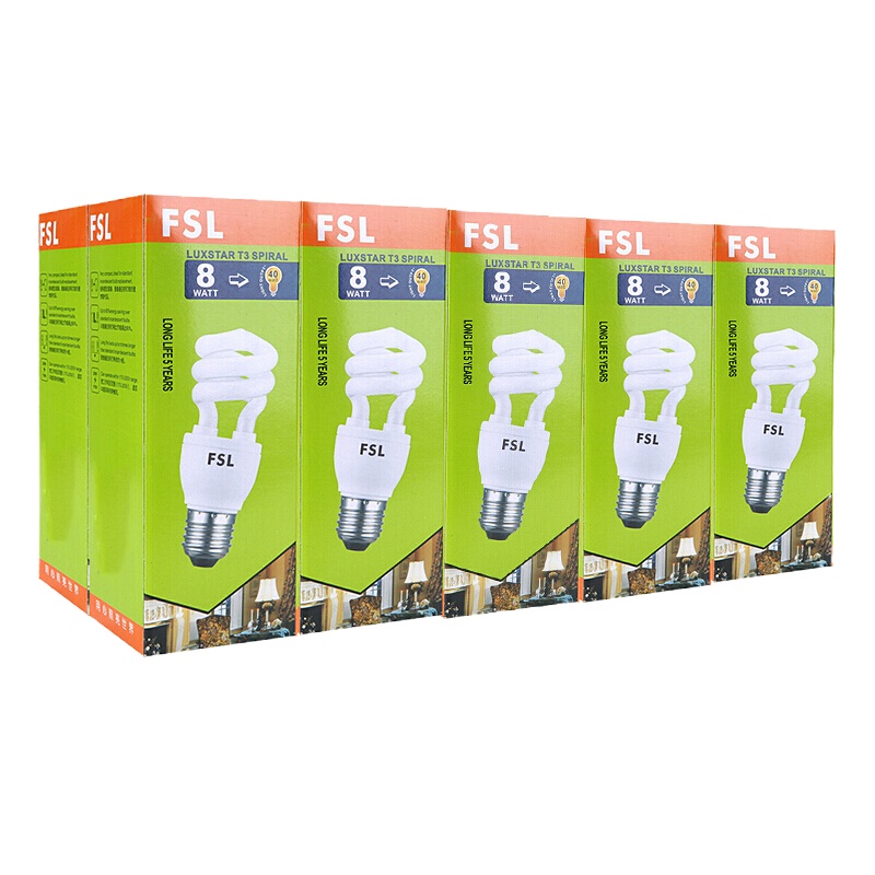 佛山照明(FSL)T3节能灯螺旋型荧光灯E27大螺口11W白光 单支装 半螺旋